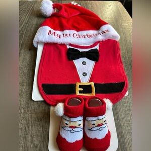 My 1st Christmas SANTA Hat, Bib and Booties Set
